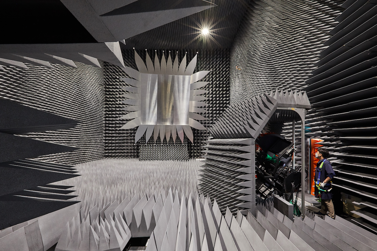 What looks like a medieval torture room is actually an 'anechoic' chamber for Samsung's testing of 5G technology. (Source: Samsung)