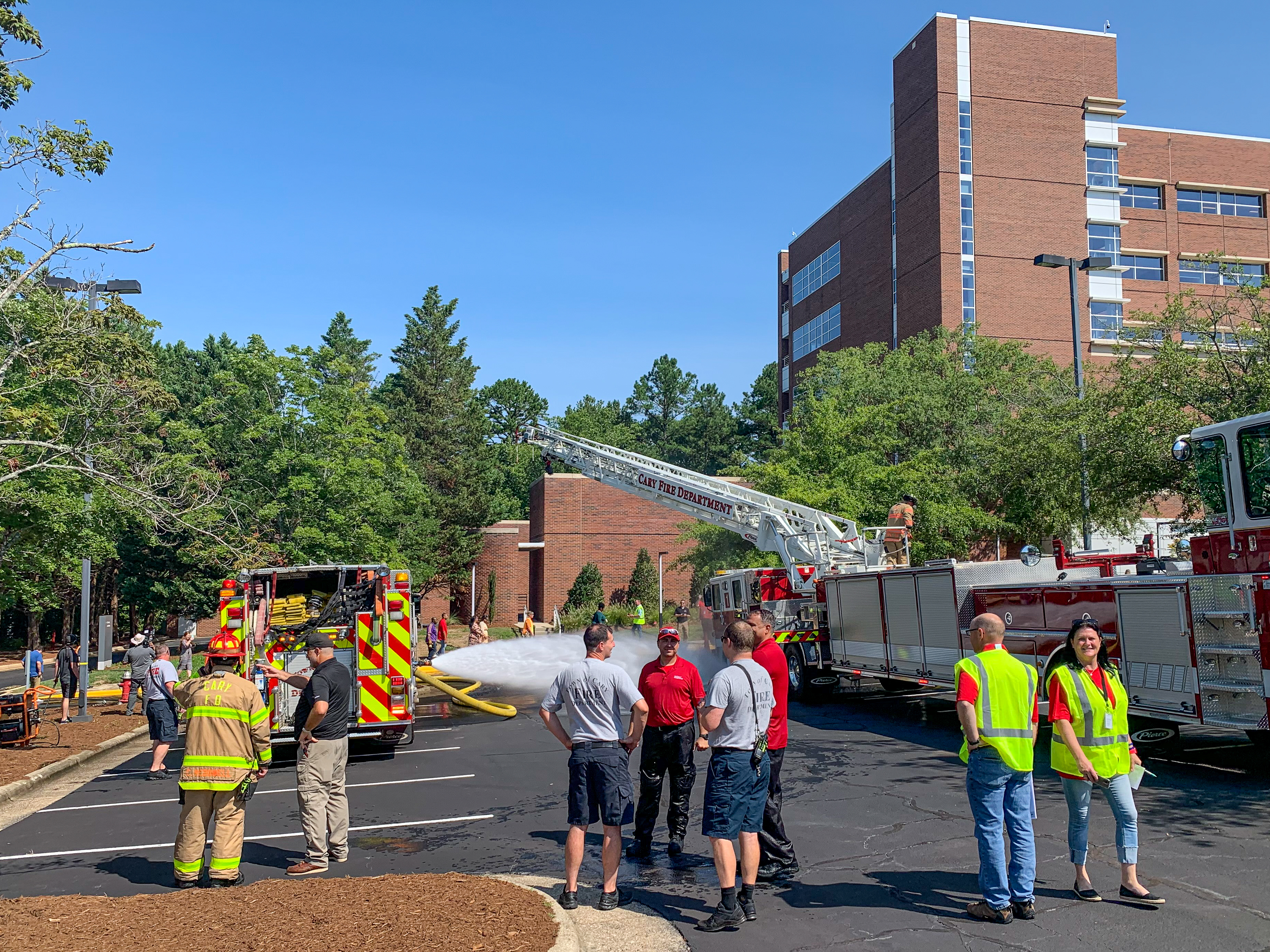 Local firefighters were involved in the drill in coordination with Verizon's MERIT team. (Photo by: Kelsey Ziser, Light Reading.)