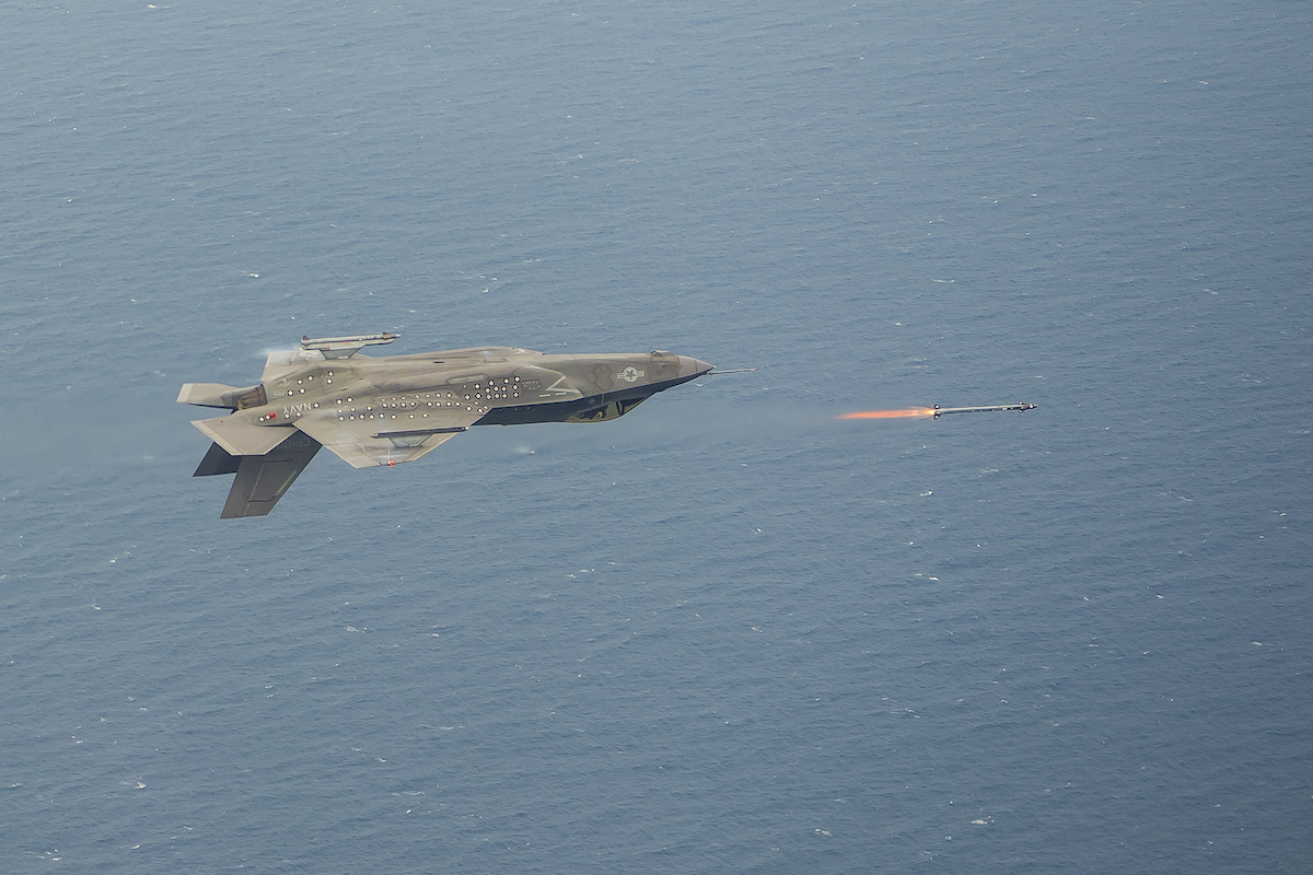 One of Lockheed Martin's F-35s, upside-down after firing a missile. (Source: Lockheed Martin)