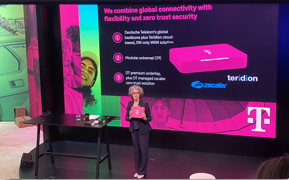 Deutsche Telekom's Claudia Nemat shows off new tech at this year's MWC. (Source: Iain Morris/Light Reading)