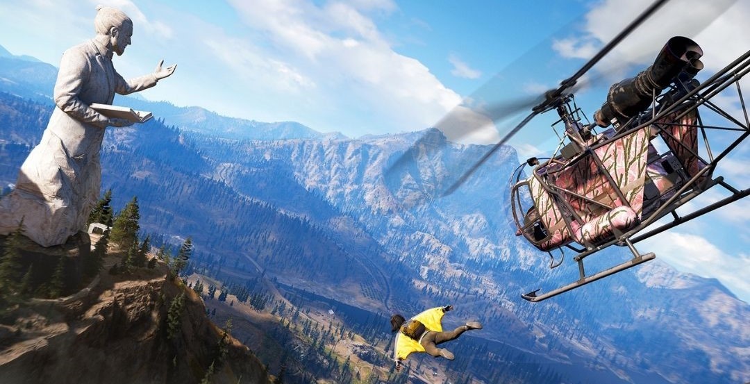 Wingsuit jumping from a helicopter in a computer game Wingsuit jumping from a helicopter in a computer game