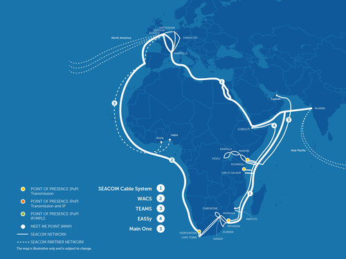 Seacom's network (not including FibreCo). 