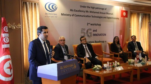 Anouar Maarouf, the minister of Communication Technologies and Digital Economy, talks at the December 2018 workshop on 5G and innovation.