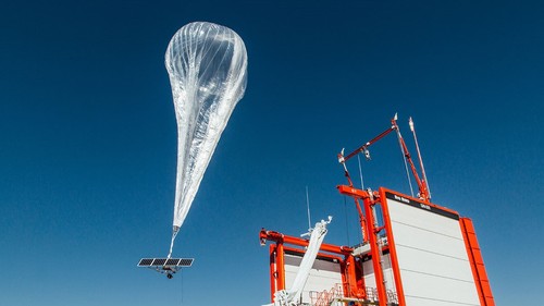 A Loon balloon being launched (picture courtesy of Loon).
 