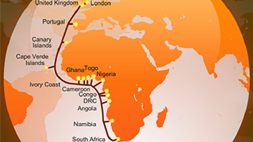 The WACS subsea network route.