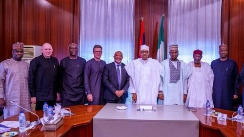 An executive delegation from MTN met with Nigerian president Muhammadu Buhari and senior officials. Source Twitter. 