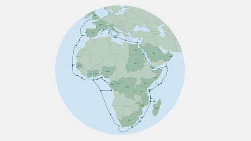 The planned route of the 2Africa subsea cable. 