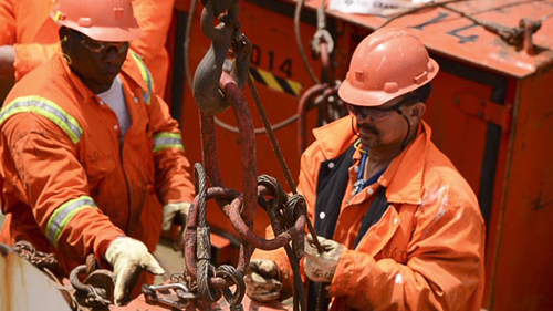 Marine diamond mining means miners are working in close proximity to heavy machinery. (Source: Orange)