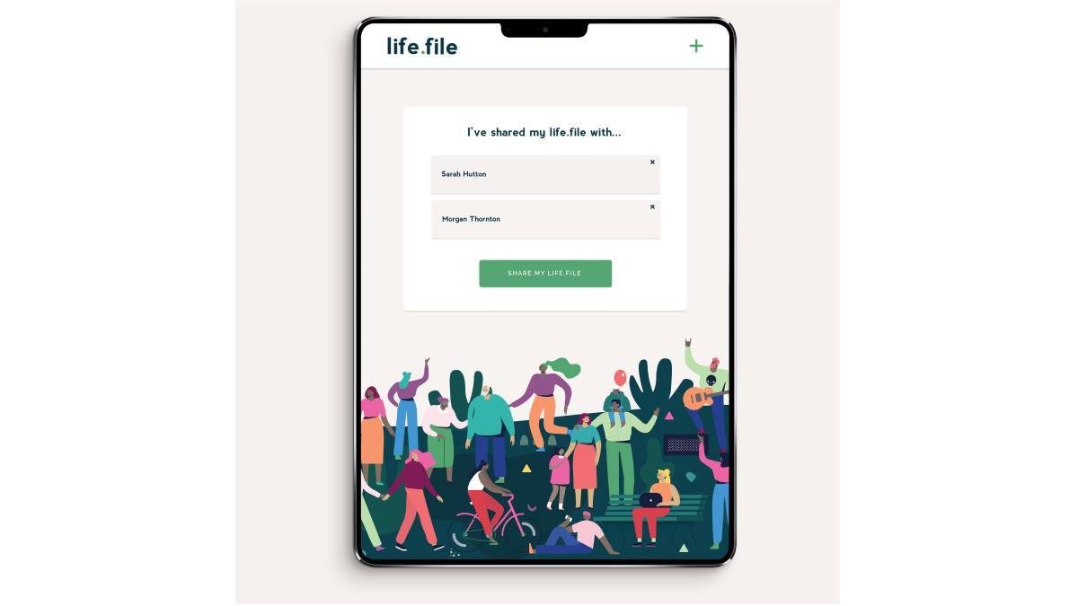 Life.file users are encouraged to share their life files with a few trusted people in their lives.