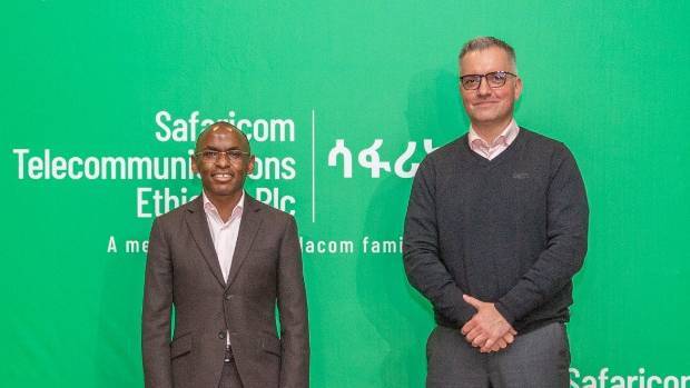 Anwar Soussa (right), pictured with Safaricom CEO Peter Ndegwa, was a managing director at Vodafone in the DRC and chairperson of M-Pesa before joining Safaricom Ethiopia.  (Source: Peter Ndegwa's Twitter account.)