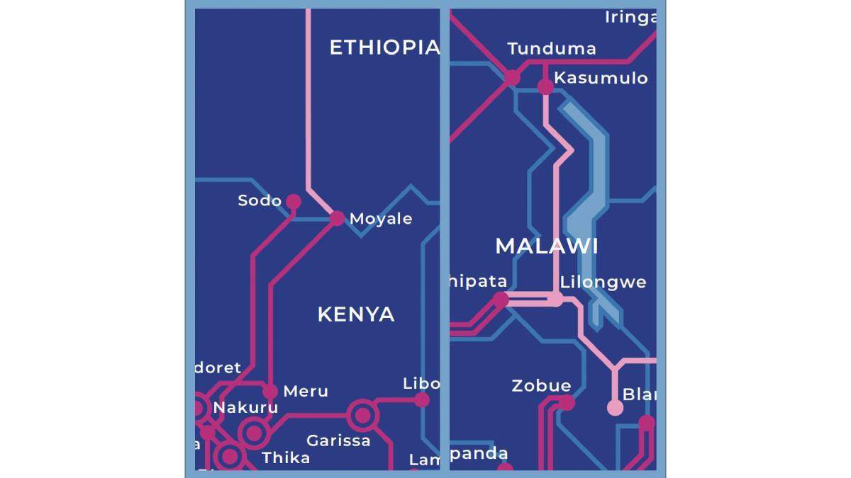 Liquid Intelligent Technologies' fiber route between Kenya and Ethiopia will span 1,000km, while the Zambia to Malawi route will be 711km long.   (Source: Liquid Intelligent Technologies)
