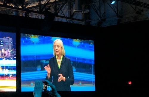 HPE's Meg Whitman speaking at an event.
(Source: ECN)