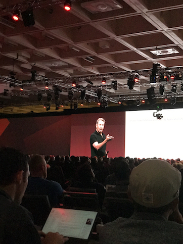 Oracle OpenWorld attendees are rapt as Larry Ellison delivers Sunday's keynote.