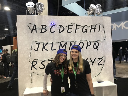 The Threat Stack booth had a theme based on the Netflix series Stranger Things. The t-shirts say 'Securer Things.'