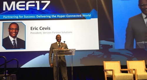 Eric Cevis, president of Verizon Partner Solutions, covers a lot of ground during his keynote address at MEF17. 