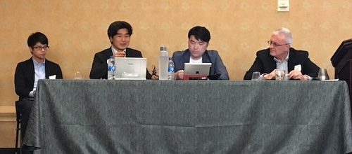 A panel of CSP experts shared their NG-PON2 experiences and wishes during the NG-PON2 Council Forum at Fiber Connect 2017. From left to right: Vincent Hsu of Chunghwa Telecom Broadband Networks Laboratory; Hirotaka Nakamura of NTT Access Network Service Systems Laboratories; Choong Bok Lee of SK Telecom, and Vincent O'Byrne, Verizon. 