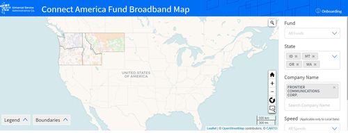 This interactive map, created by USAC, shows Frontier's federal funding in Washington, Oregon, Idaho and Montana -- the four-state area covered in the acquisition deal with WaveDivision Capital. 
 (Source: CAF II map, Universal Service Administrative Co.)  
