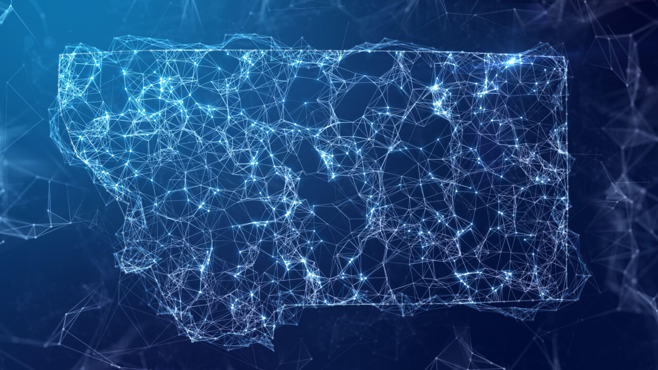 The map of Montana indicating a connected web of dots and lines.  (Source: Per Bengston/Alamy Stock Photo)