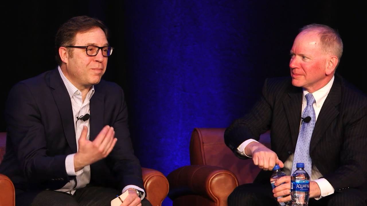 Left to right: Alan Davidson, administrator, NTIA, and Drew Clark, editor, Broadband Breakfast, at Mountain Connect on Tuesday, May 24.  (Screenshot via Broadband.Money on Vimeo)
